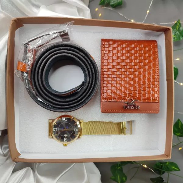 Conjunto de cinto billetera y reloj