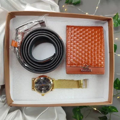 Conjunto de cinto billetera y reloj