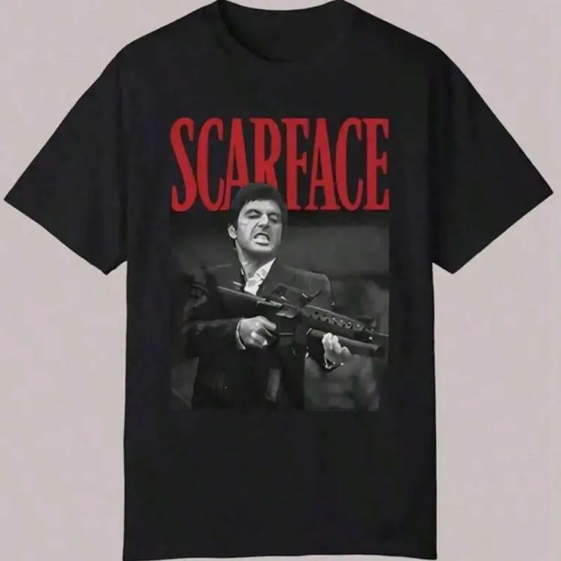 Camiseta gráfica para hombres - Camiseta casual de verano negra con pose icónica de película, cuello redondo, ajuste regular para adultos