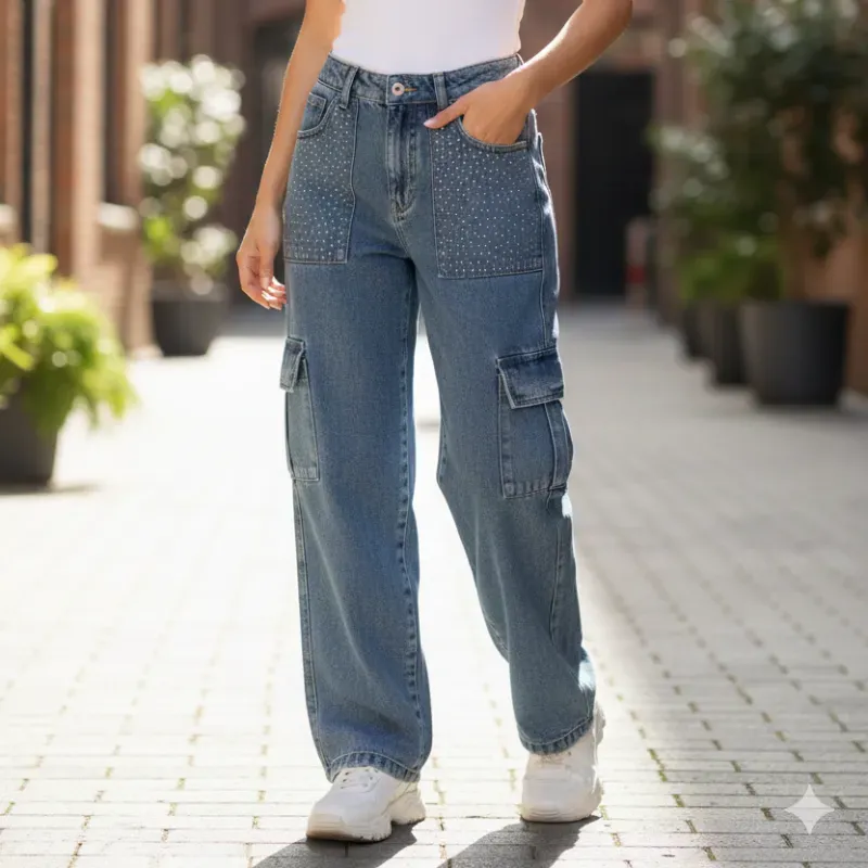 ✨️Pantalón mezclilla oscura con brillitos✨️