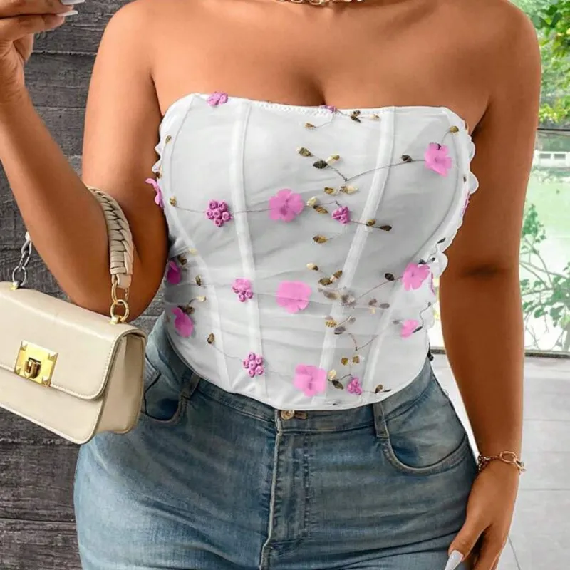 Blusa corset con flores rosas