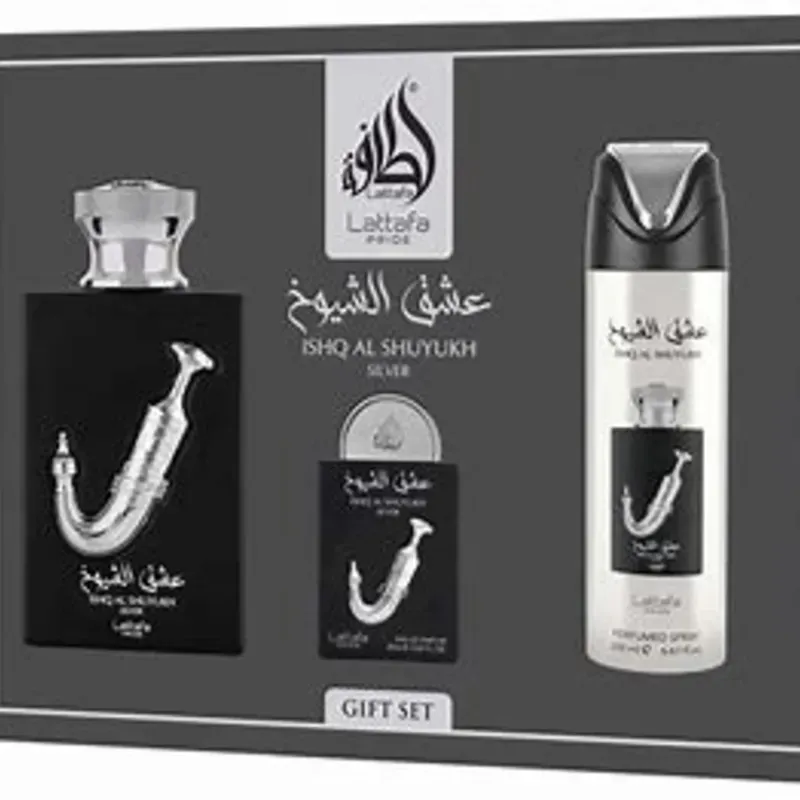 Ishq Al Shuyukh Silver 3-Piece  Perfume Gift Set by Lattafa Pride
