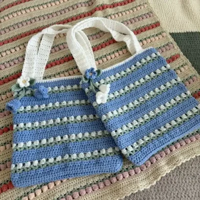 Bolso Tote de Tulipanes Azul