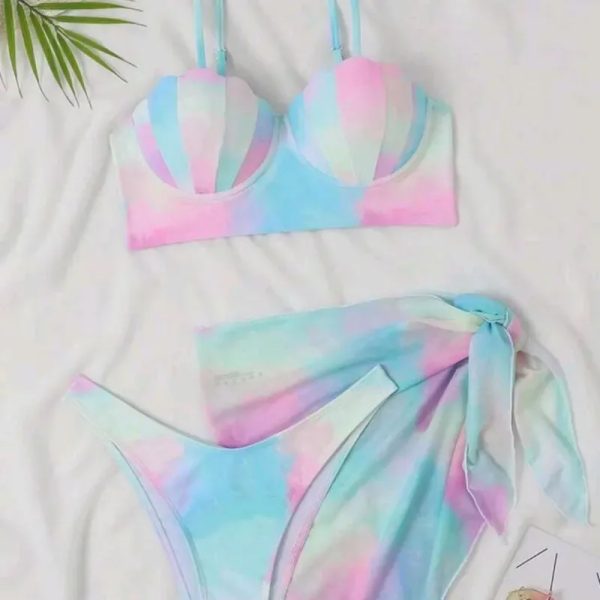  Bikini con pañoleta — Azul/Rosado