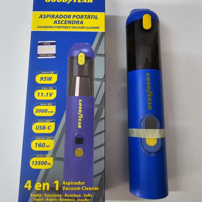 ASPIRADOR PORTATIL GOOD YEAR 9.  4 en 1. Sopla, succiona, bombea e infla.