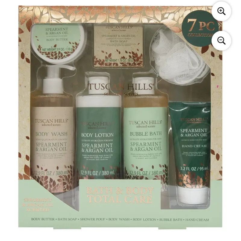 Juego de Baño y Cuerpo Tuscan Hills, Fragancia de Menta Verde y Aceite de Argán, 7 Piezas
