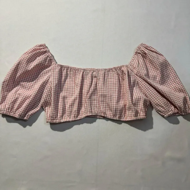 Top Corto Estampado Vichy Rosa y Blanco