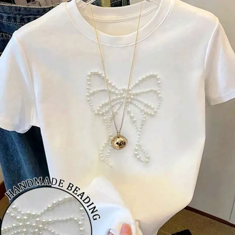 Camiseta de manga con pedreria