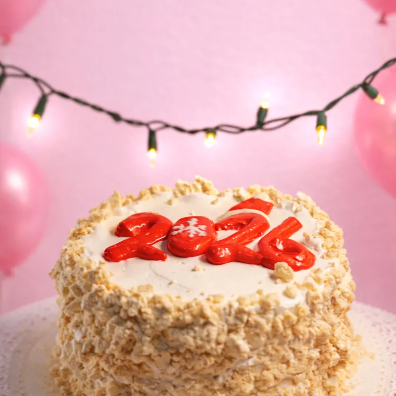 Cake de vainilla y dulce de leche crocante