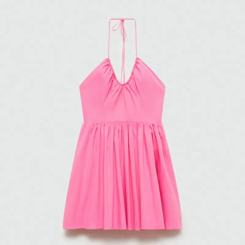 Vestido algodón escote fruncido