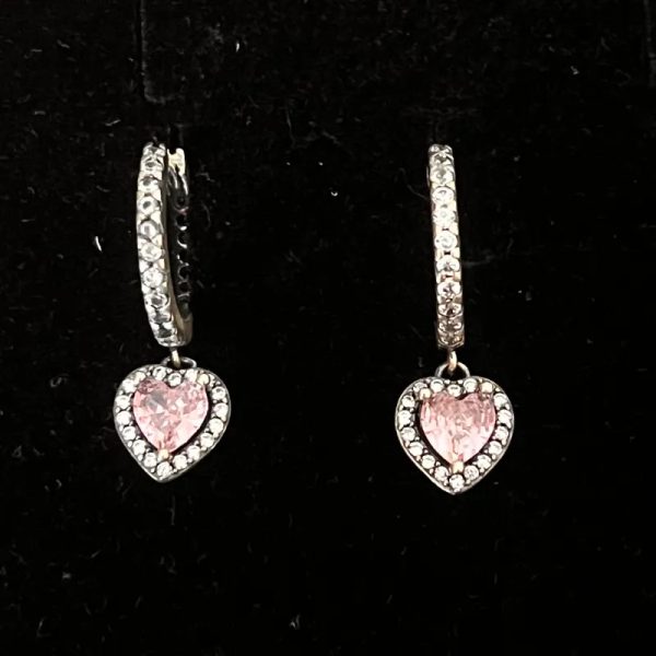 Argollas corazón de brillo rosado