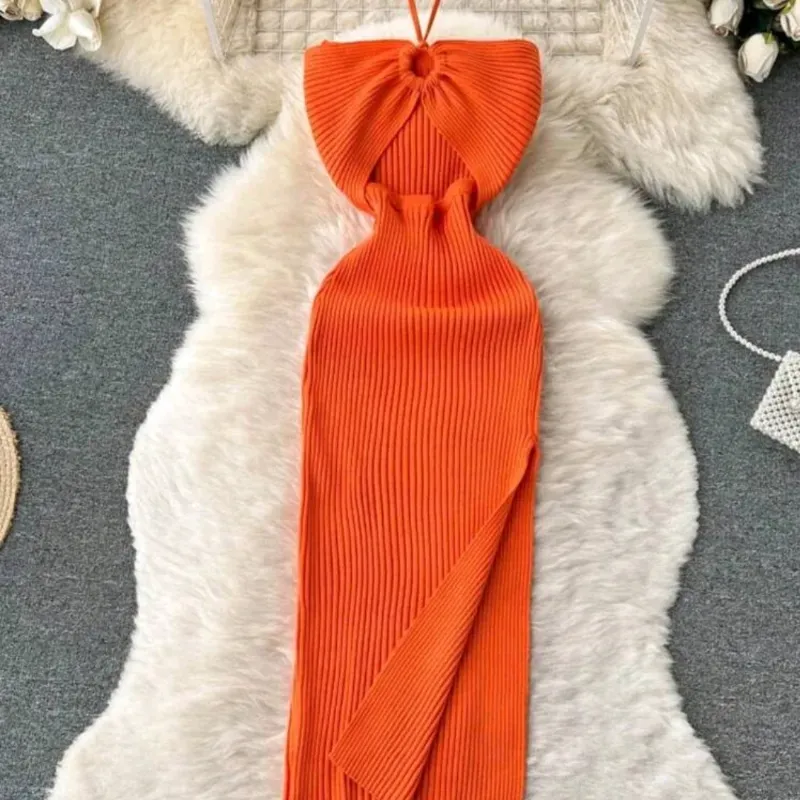  Vestido de canalé — Naranja