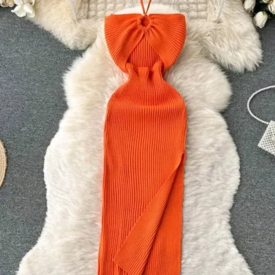  Vestido de canalé — Naranja