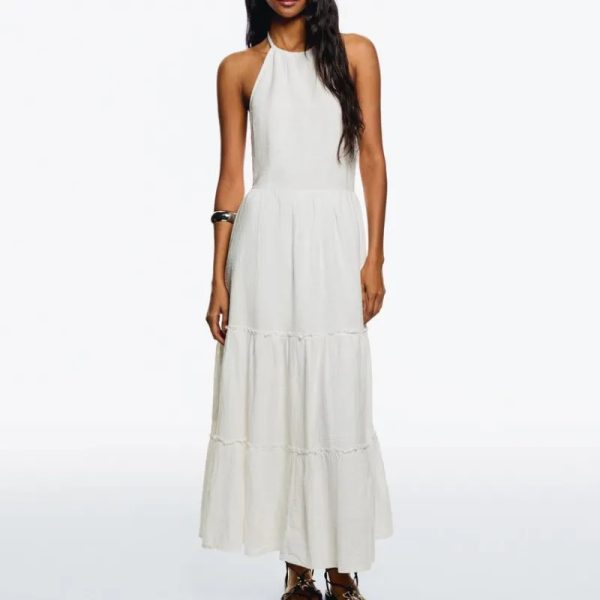 Maxi Vestido Cuello Halter Volantes