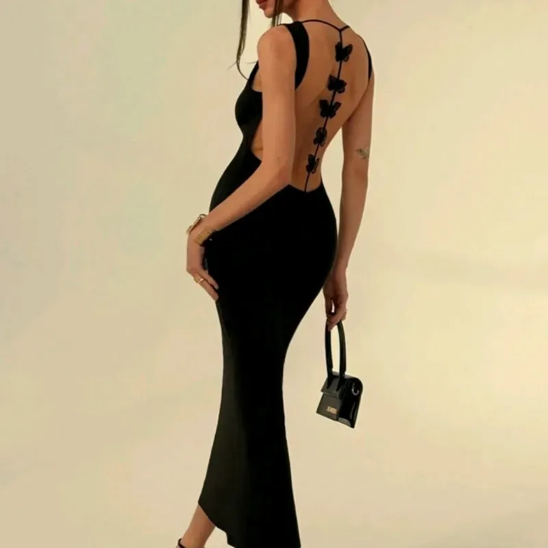  Vestido largo de escote en la espalda — Negro