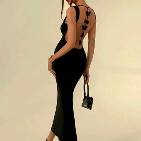  Vestido largo de escote en la espalda — Negro