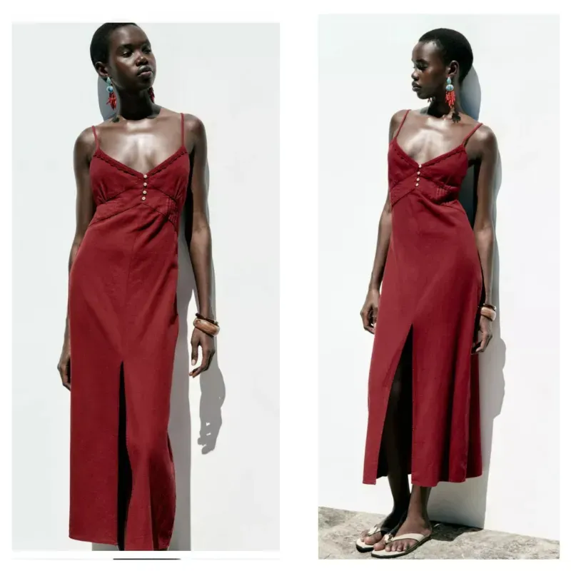 Vestido Zara rojo lino