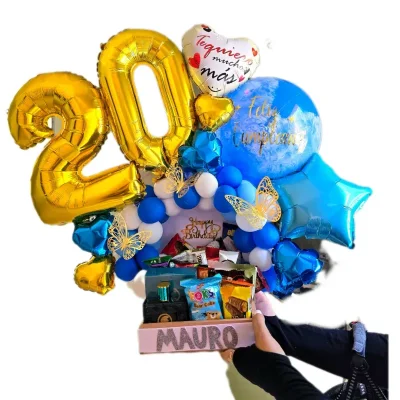 Cajitas grande con perfume , confituras y globos