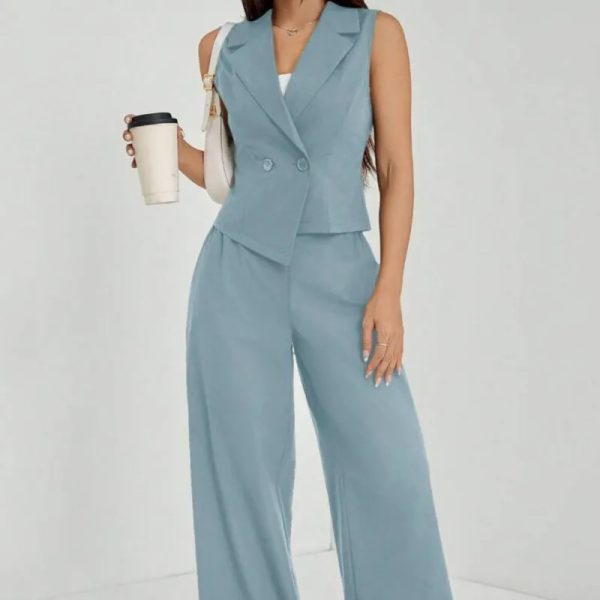 Conjunto formal azul neblina