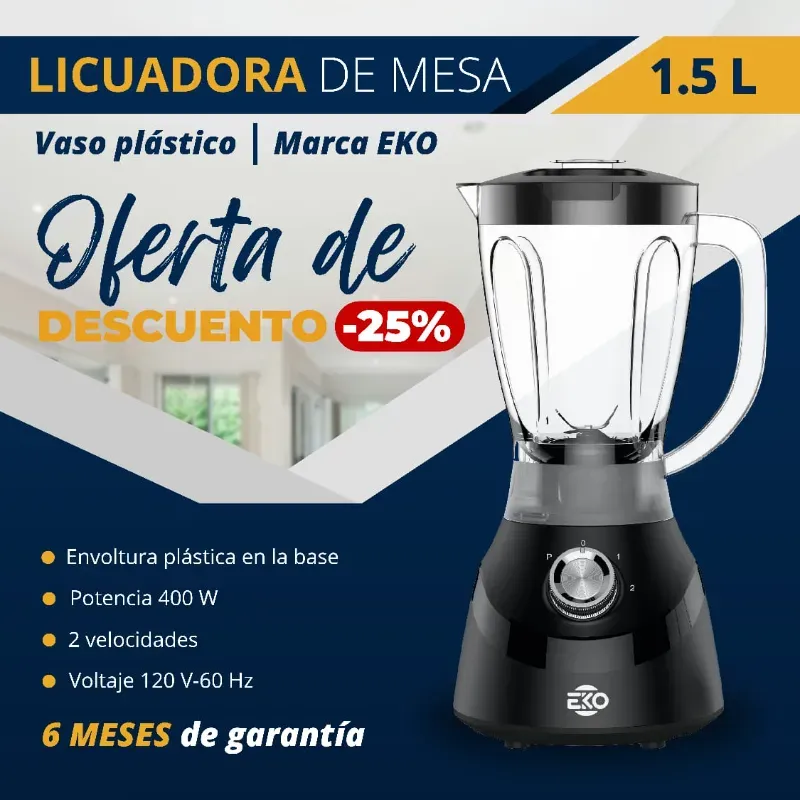 LICUADORA EKO VASO PLÁSTICO 1.5L (EKO-9028) (FAD)