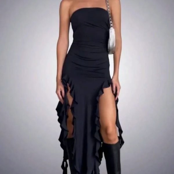  Vestido con volantes — Negro