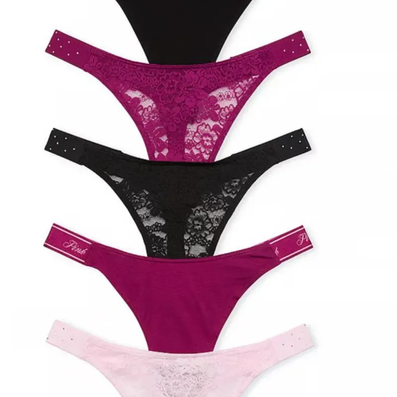 Tangas PINK de algodón y de encaje