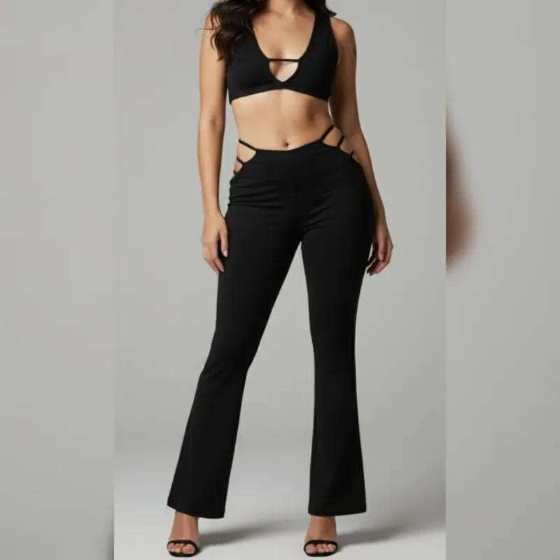 Conjunto de blusa y pantalón elastizados con bandas