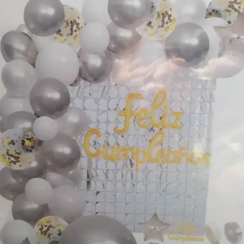 ‼️SL-8 Set de Globos de 72 Piezas - Plateado y Blanco (Cortina)‼️