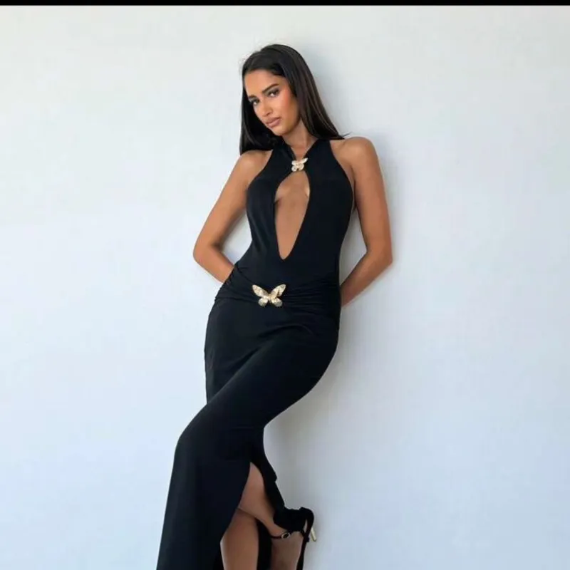 Vestido color negro detalla mariposas