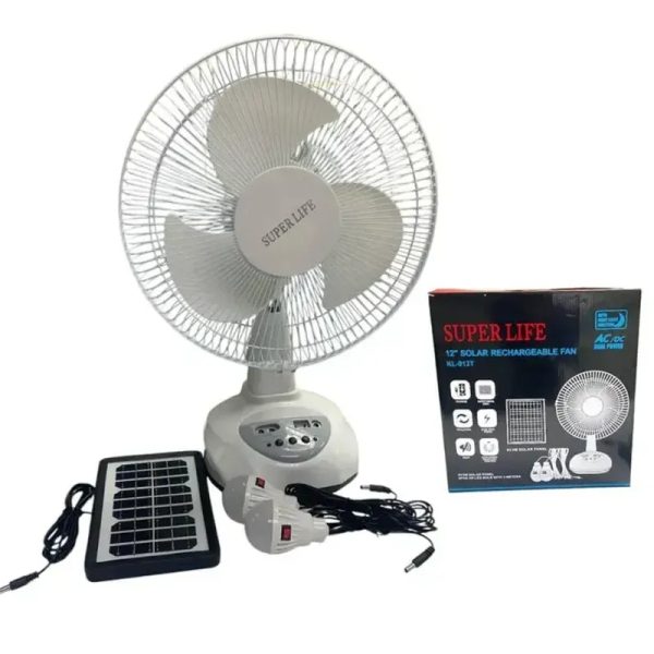 VENTILADOR RECARGABLE DE MESA SUPER LIFE 12" + PANEL SOLAR
