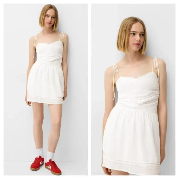 Vestido Bershka blanco bordados