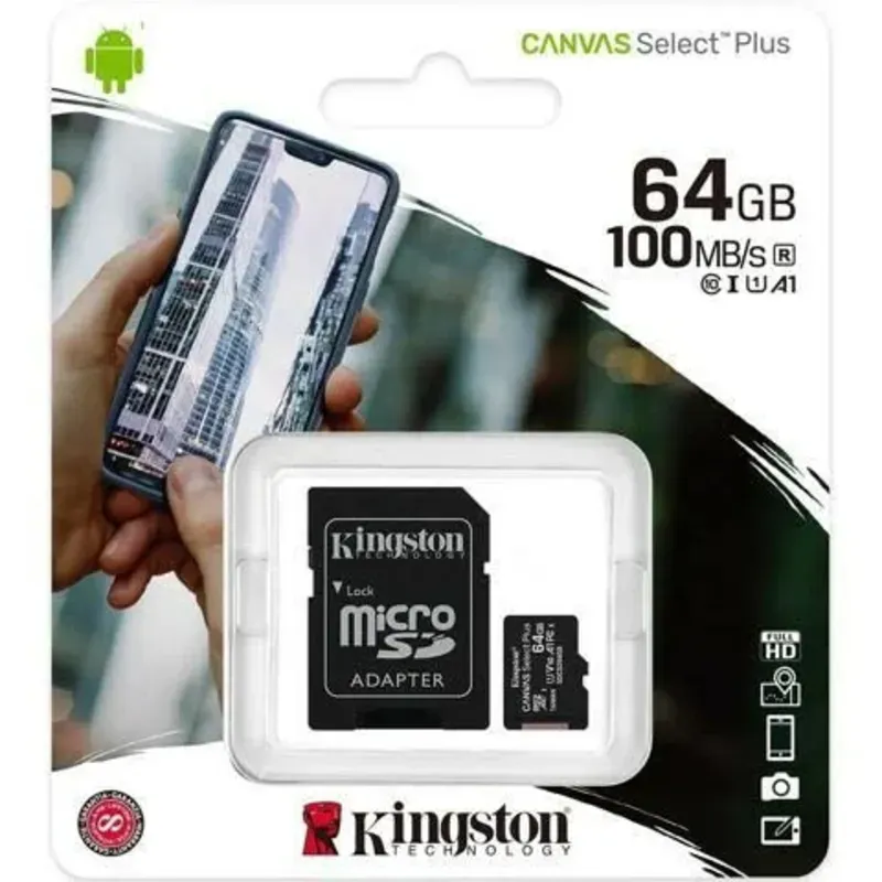 MicroSD Kingston 64GB Canvas Select Plus SDCS2/64GB C10 U1 V10 A1 UHS-I