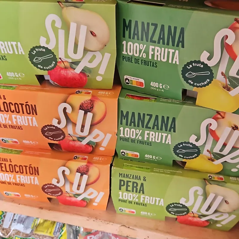 Compotas SUP 113g Blíster sabores de 4 unidades ,manzana melocotón  Pera melocotón