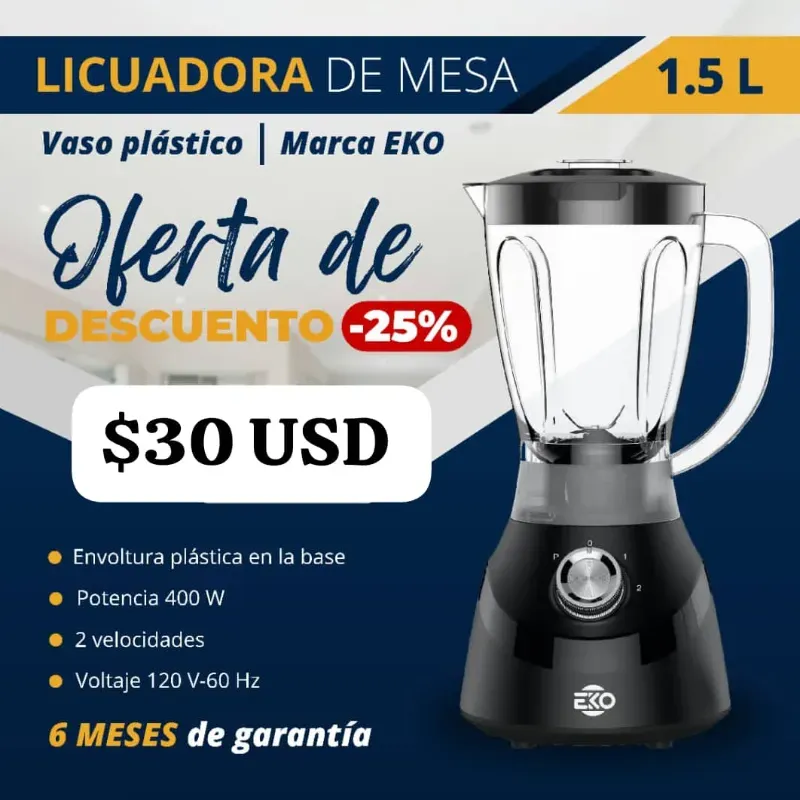 Licuadora EKO 1, 5 litros vaso de plástico