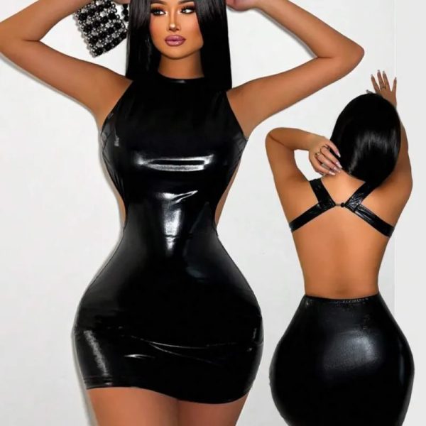 Zolique Vestido mini de mujer de unicolor con diseño hueco en la espalda, cuello redondo sin mangas y silueta slim