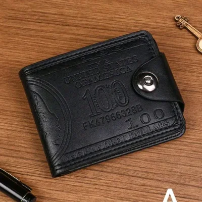 Billetera negra con grabado billete de dólar