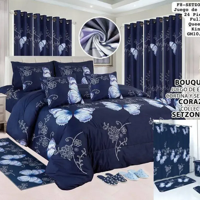 Juego de Edredón de cortina y set de baño 24 piezas