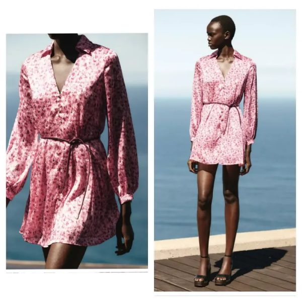Vestido Zara rosa satinado
