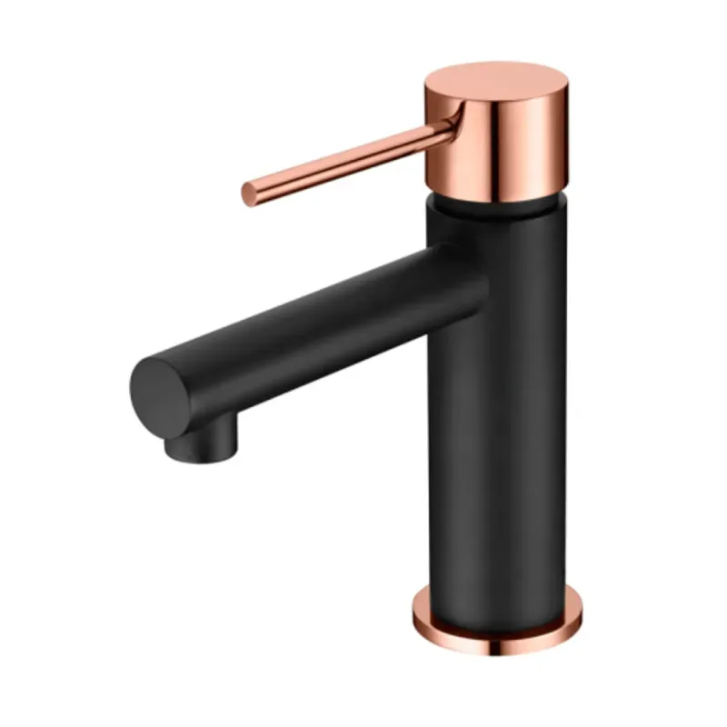 Monomando lavabo modelo MILOS acabado en negro oro rosa, cañón corto 4291101602