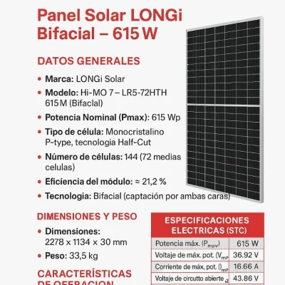 Panel solar longi 610 watts bifacial