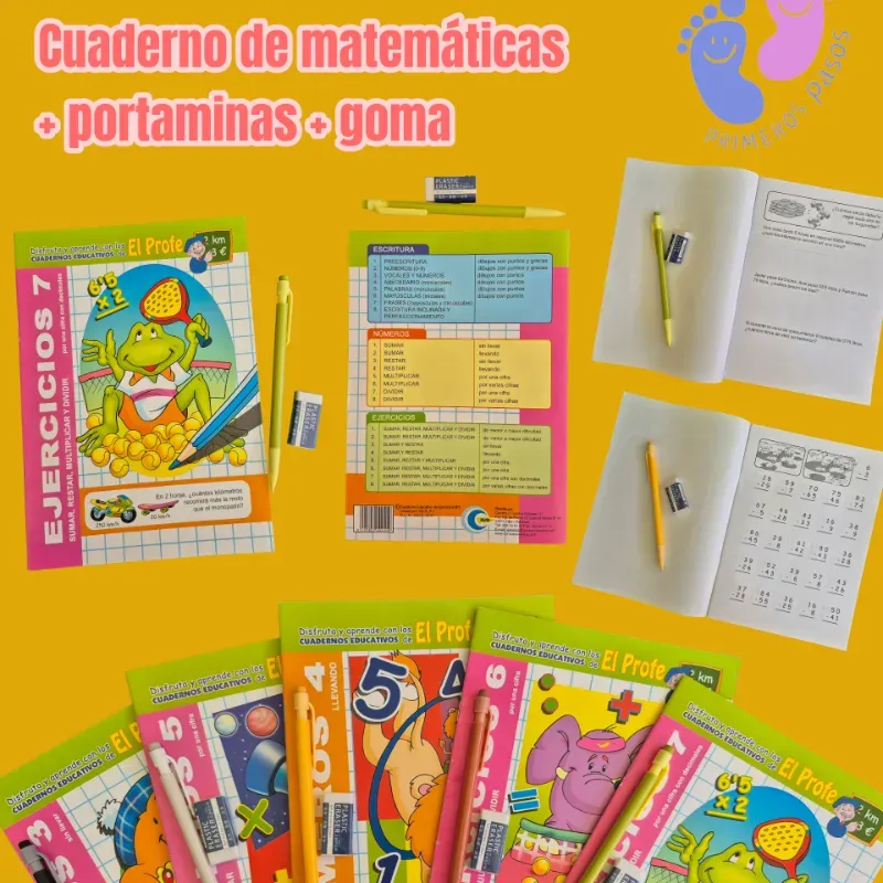 Cuaderno de matemáticas + portaminas + goma