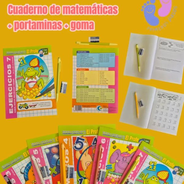 Cuaderno de matemáticas + portaminas + goma