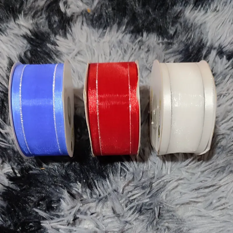 Rollo cinta organza con borde plateado