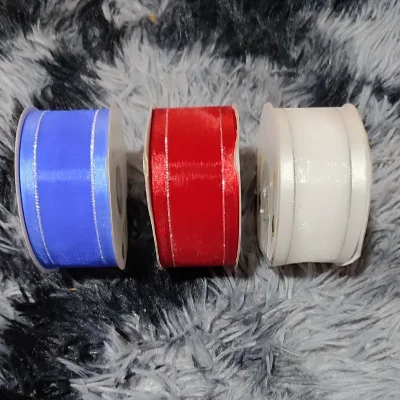 Rollo cinta organza con borde plateado