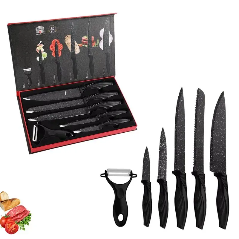 SET DE CUCHILLOS NEGROS 6 PIEZAS MANGO PLÁSTICO (VPT)