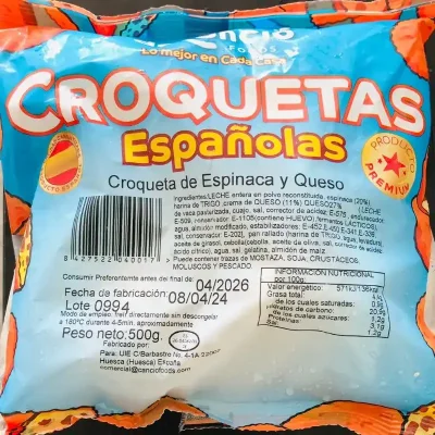 Croquetas Españolas de Espinaca y Queso 500g