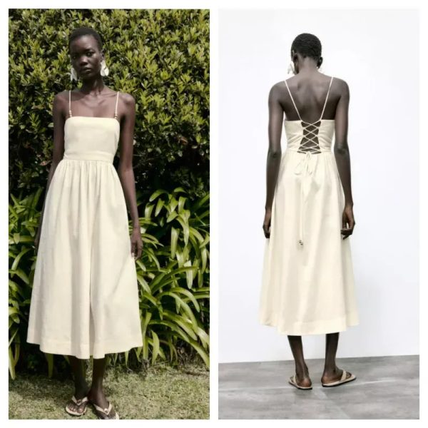 Vestido Zara midi crema