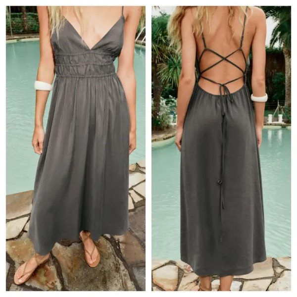 Vestido Zara gris tiras espalda