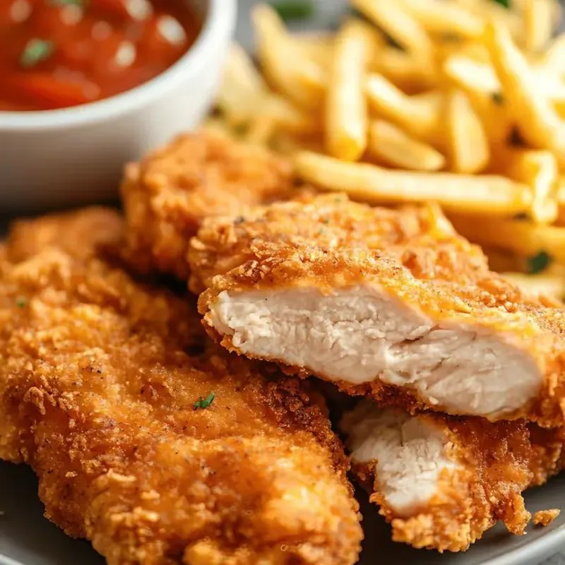 Pechuga de pollo empanada con papas fritas