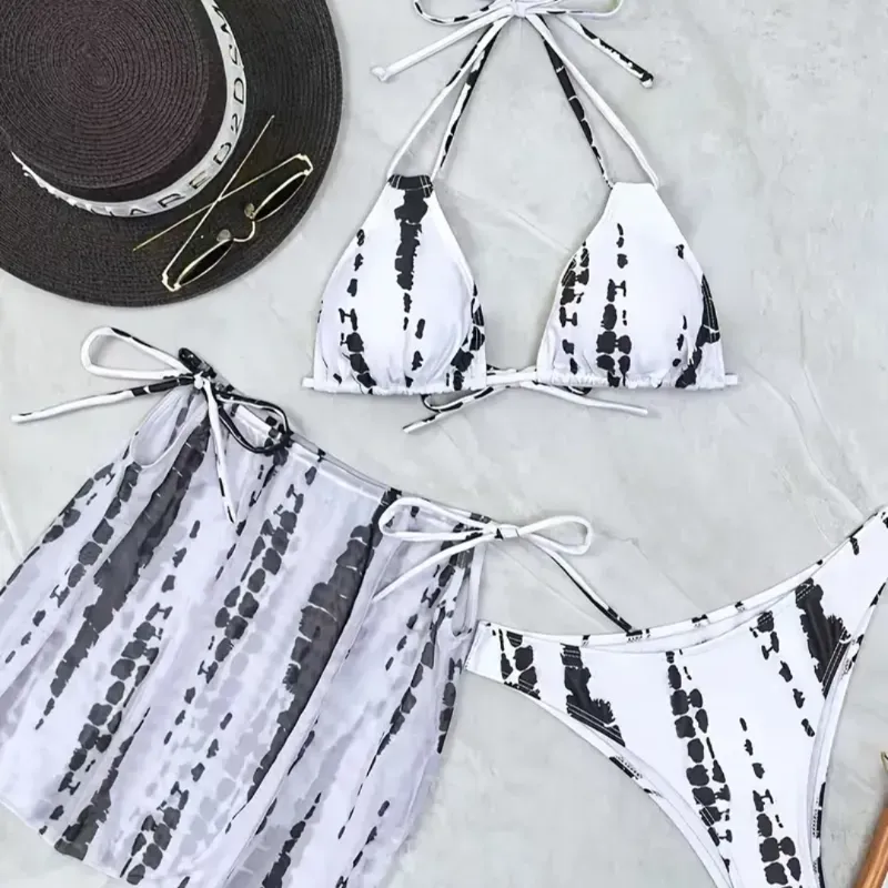  Bikini con falda — Blanco/Negro